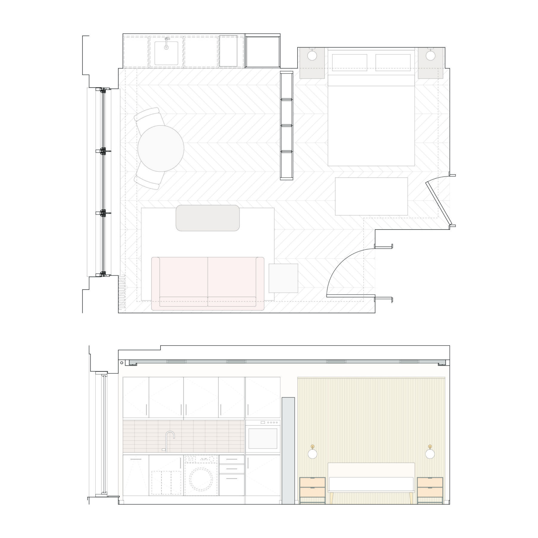 Serviced apartments layout study in plan and elevation