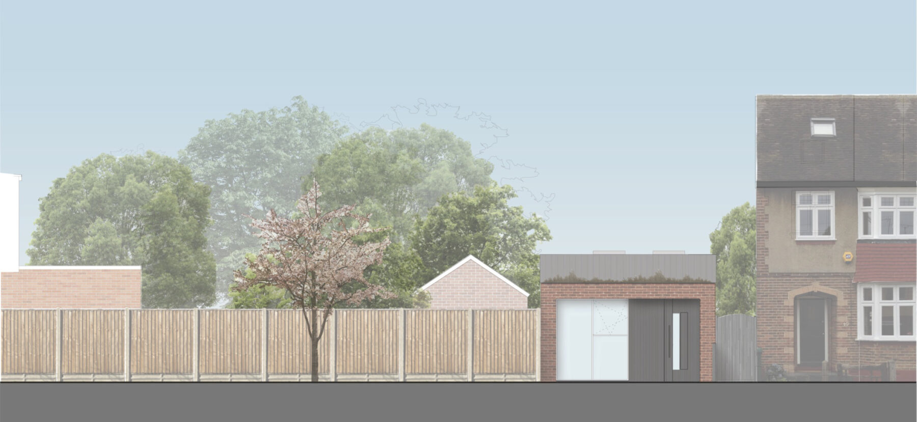 Elevation visualisation of the new house from the street